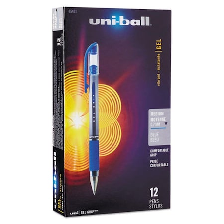 Uni-Ball UBC 0.7 mm Medium Blue Ink, Silver & Blue Barrel Signo GRIP Stick Gel Pen - 1 Dozen UN472442